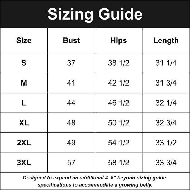 Maternity HI-VIS  Yellow Sizing Guide